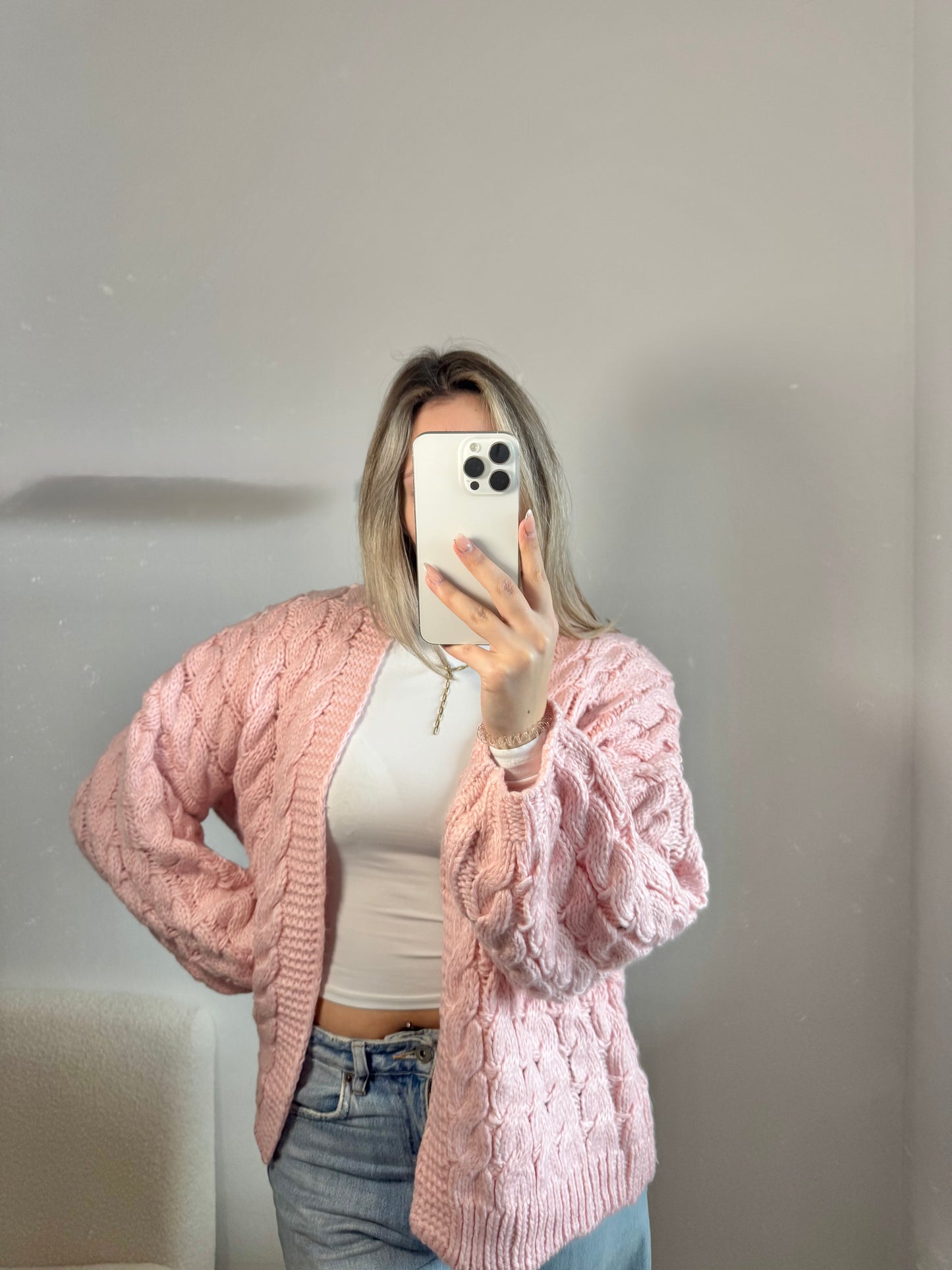 Zopfstrickjacke rosa