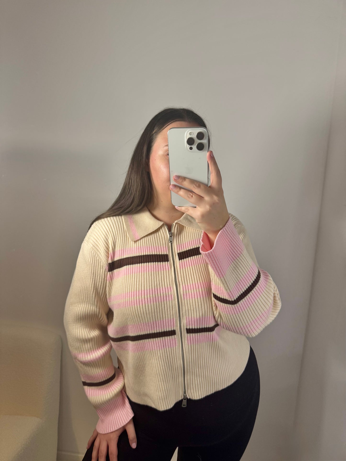 Zip Strickjacke girly beige