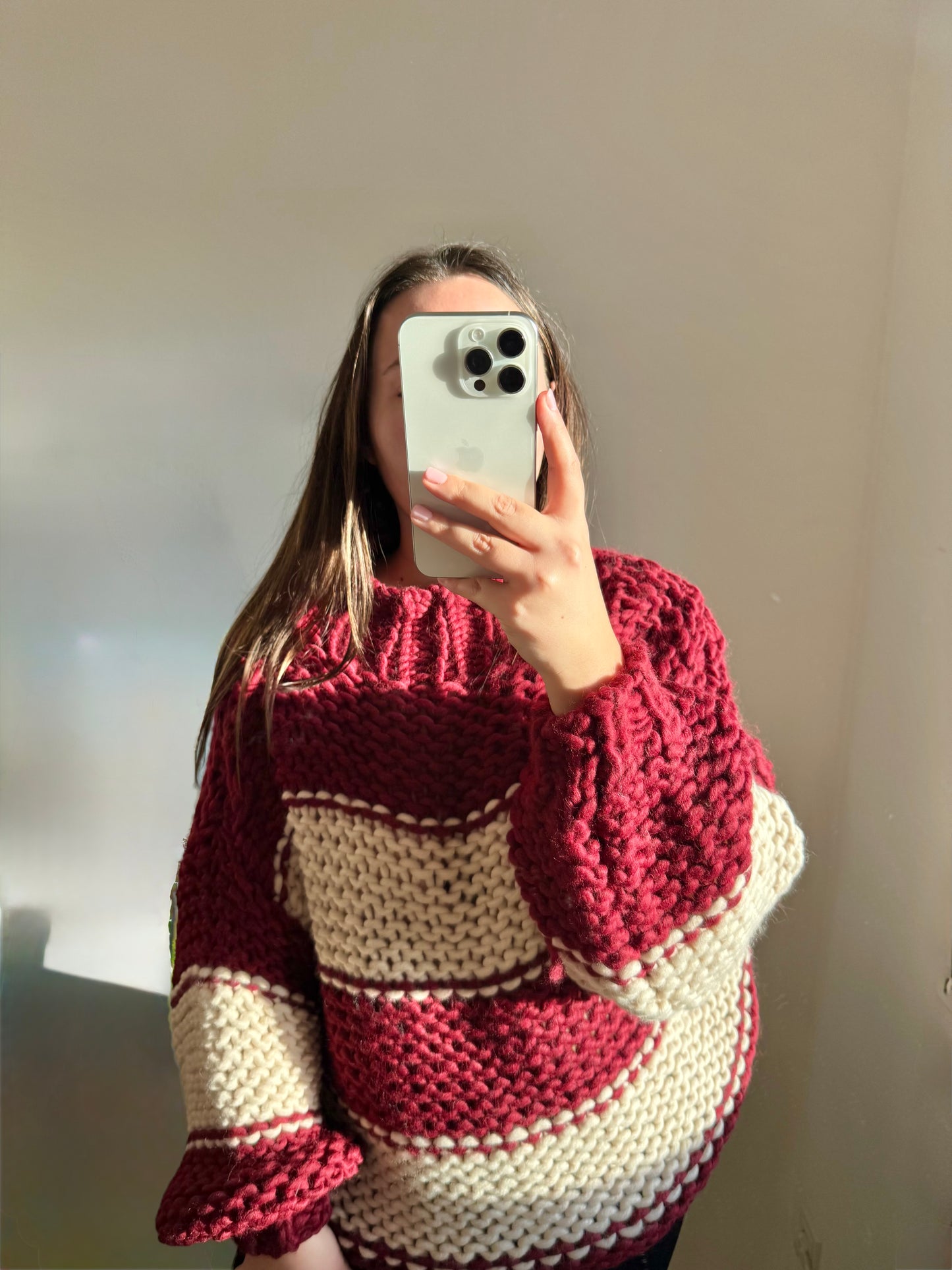 Grobstrick Pullover bordeaux beige