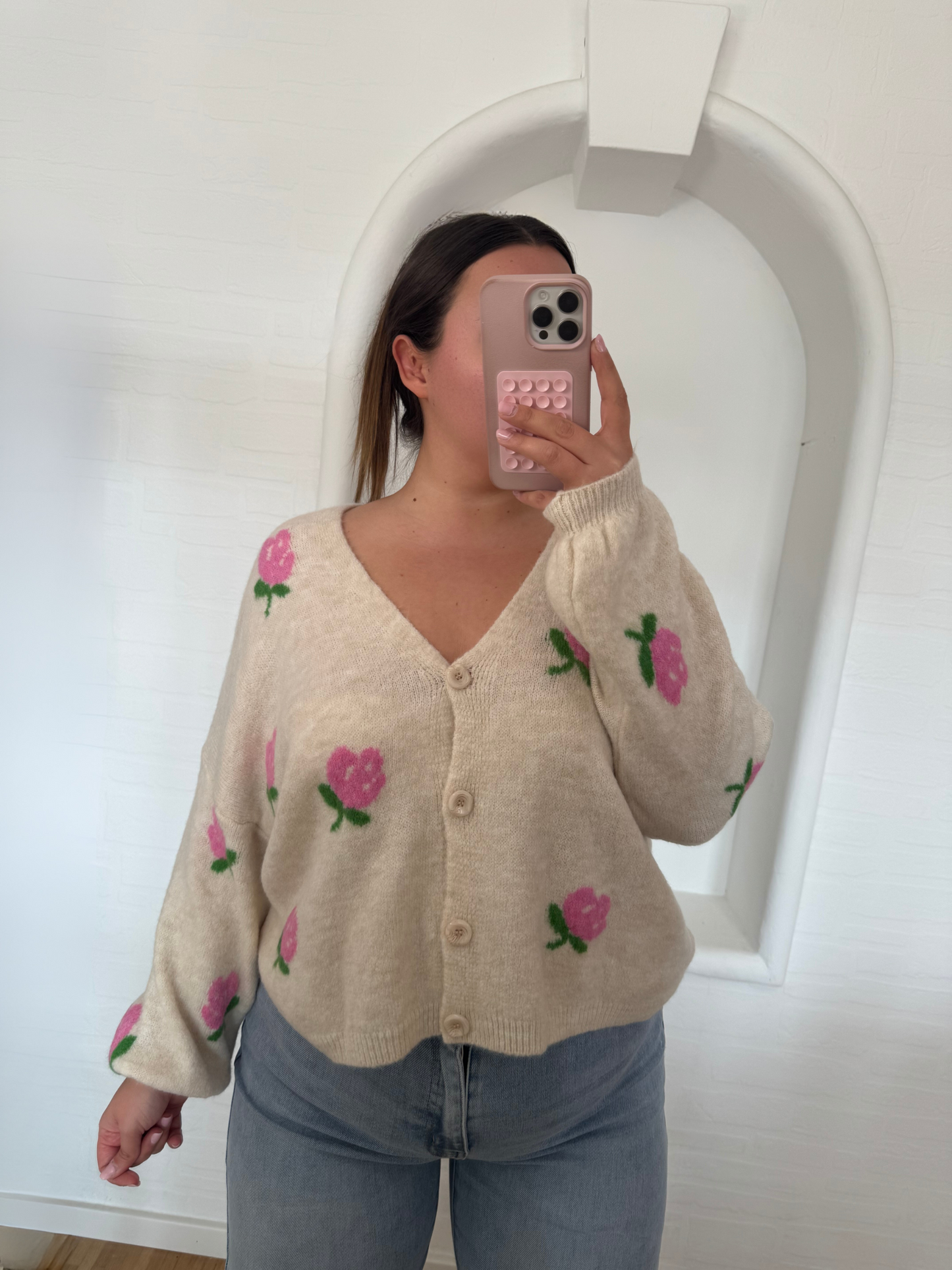 Cardi Blümchen beige