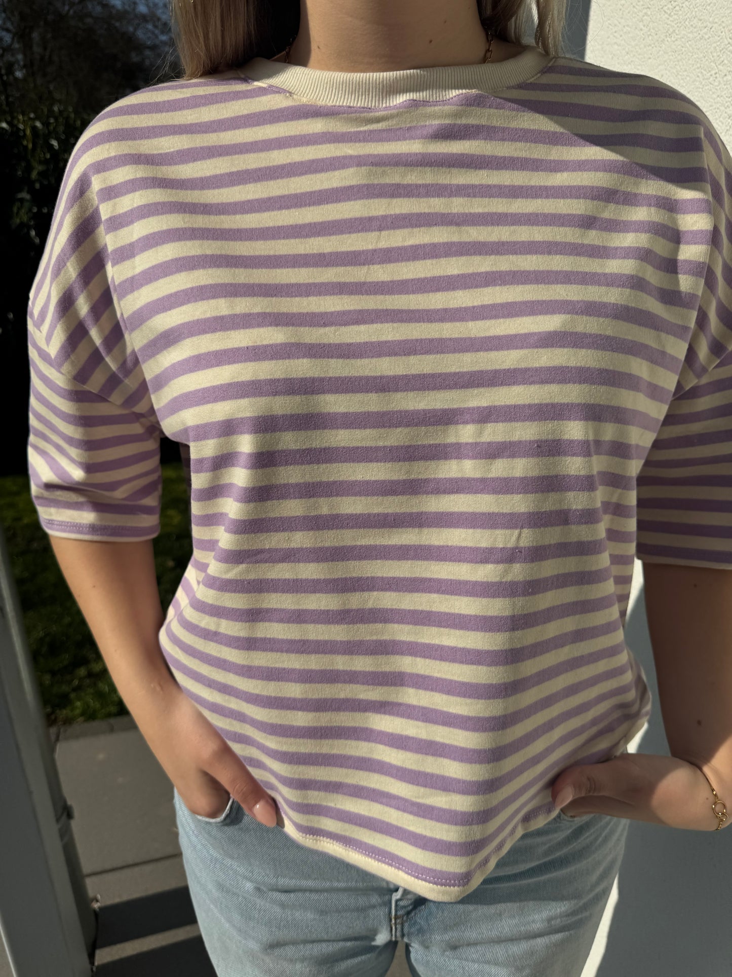 Gestreiftes Tshirt flieder/creme