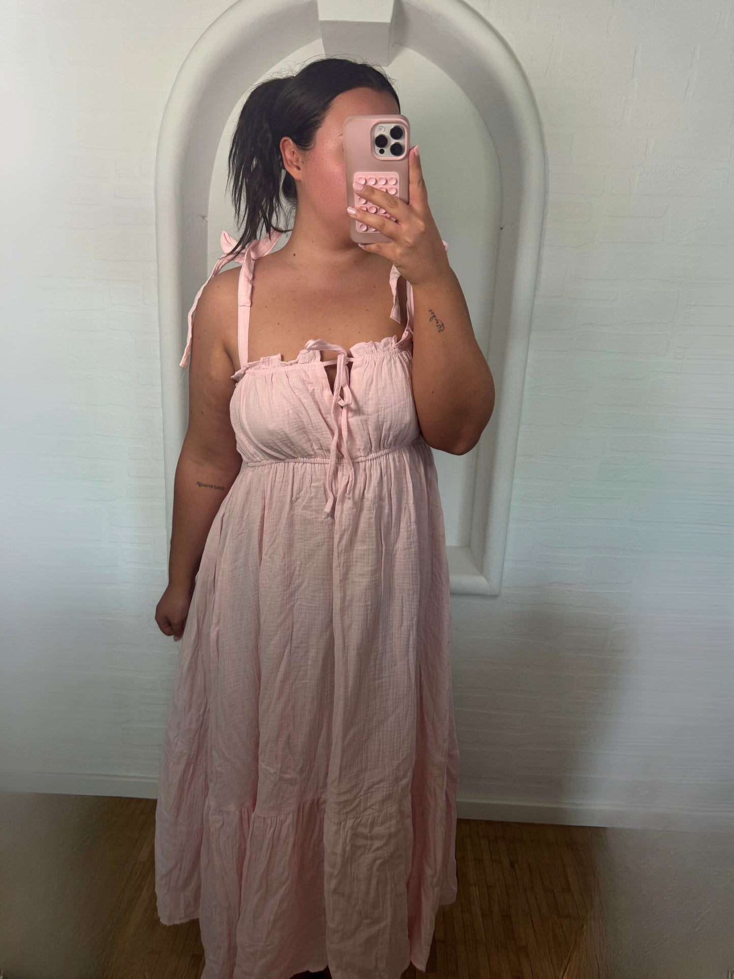 Langes Musselin Kleid rosa