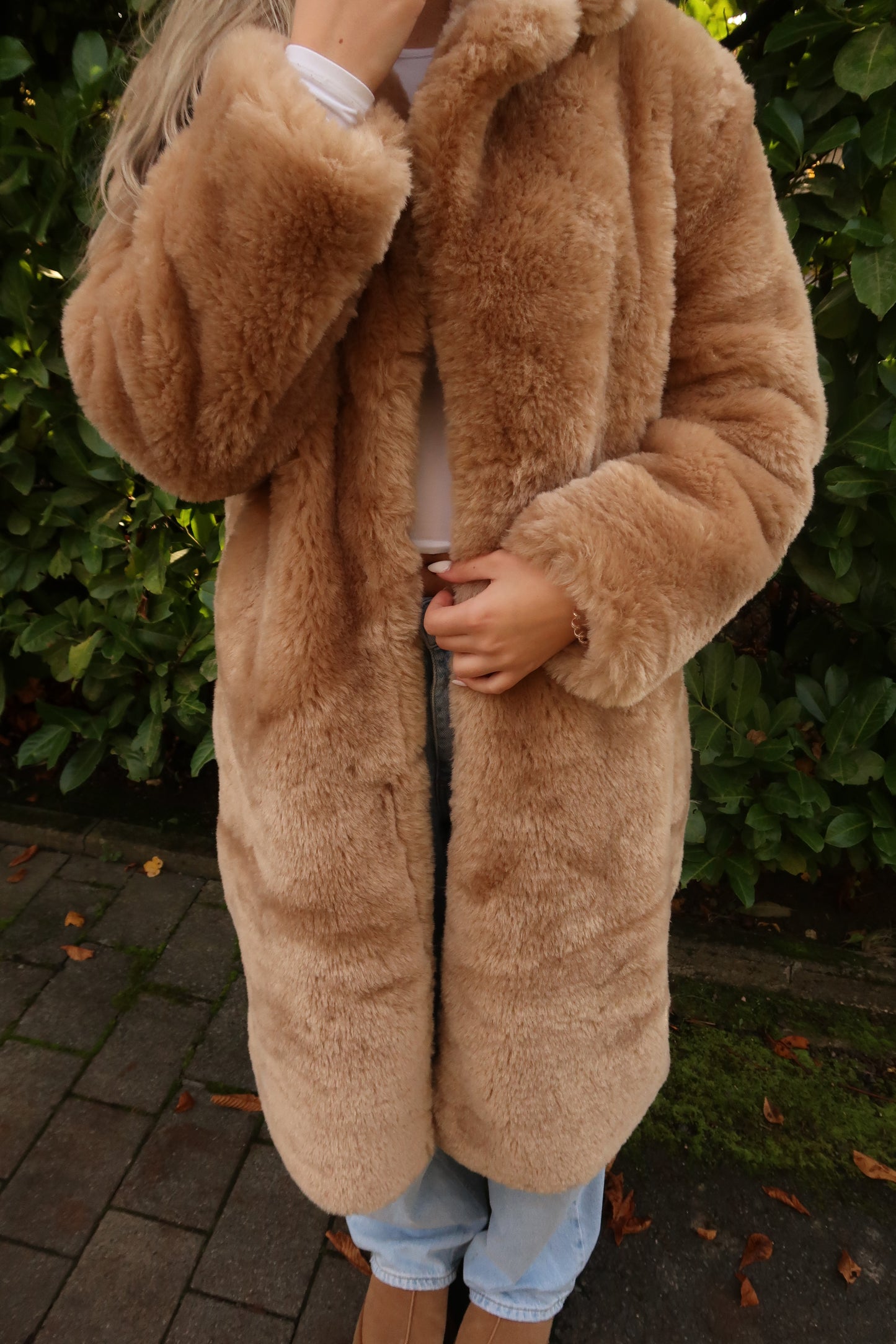 Lange Felljacke caramel