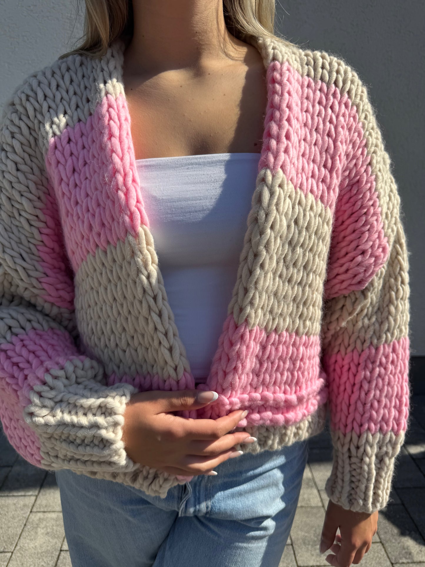 Grobstrick Cardigan rosa
