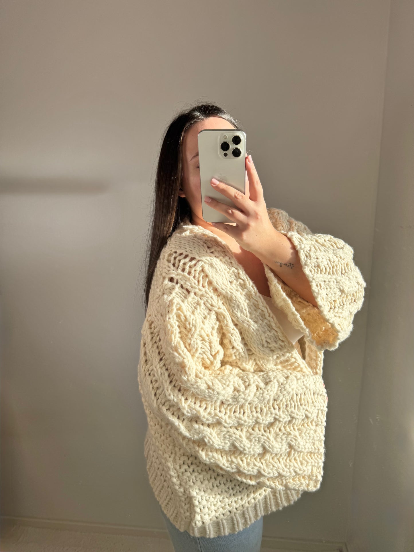 Grobstrick Zopfstrickjacke creme