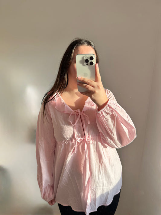 Lange Bluse mit Bindebändern rosa