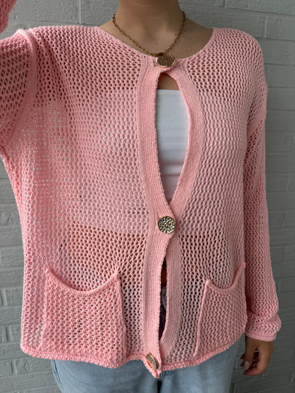 Leichte Sommerstrickjacke rosa