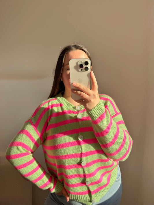 Strickjacke Farbenfroh rosa/grün