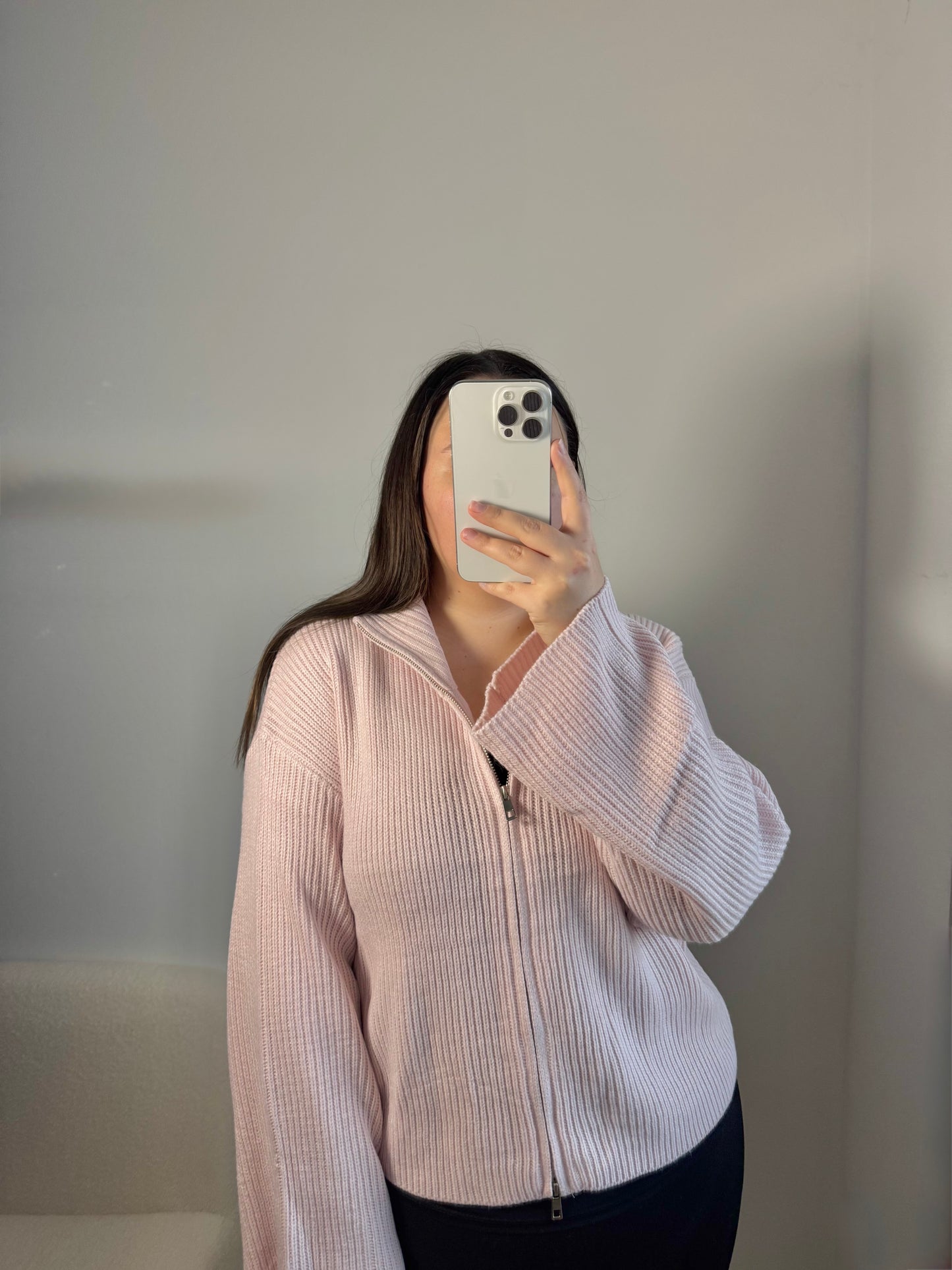 Zip Cardigan einfarbig rosa