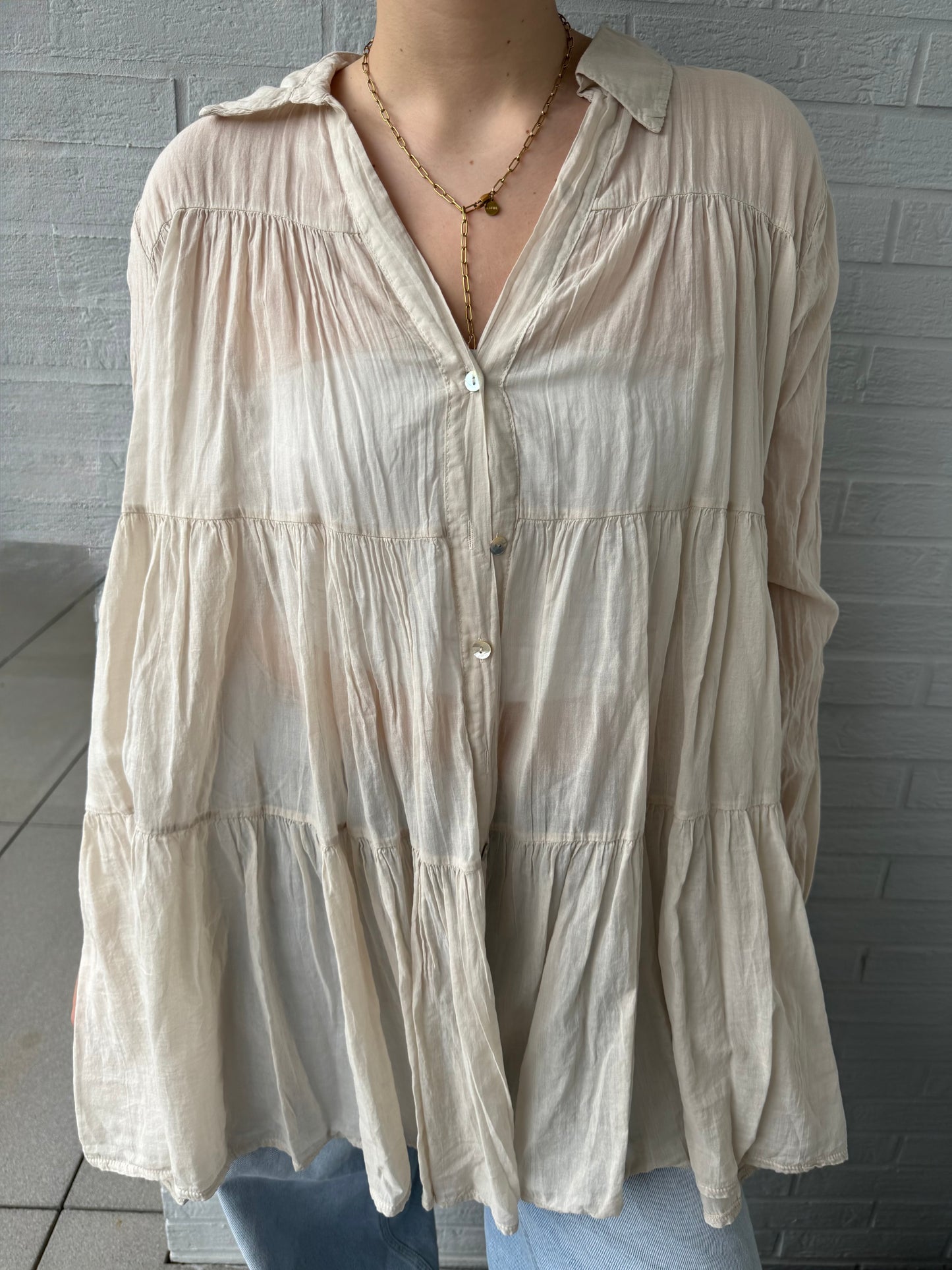 Lange Baumwollbluse beige