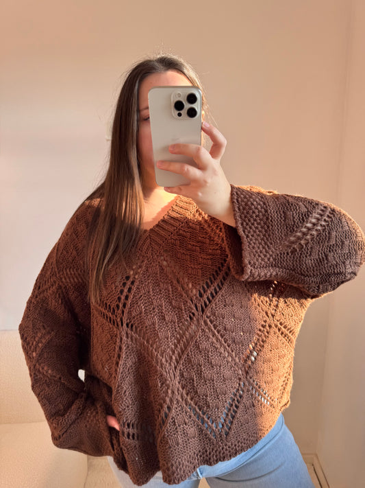 Pullover Boho Strick braun