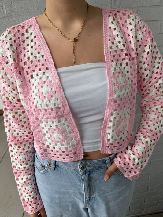 Strickjacke pastel patch rosa