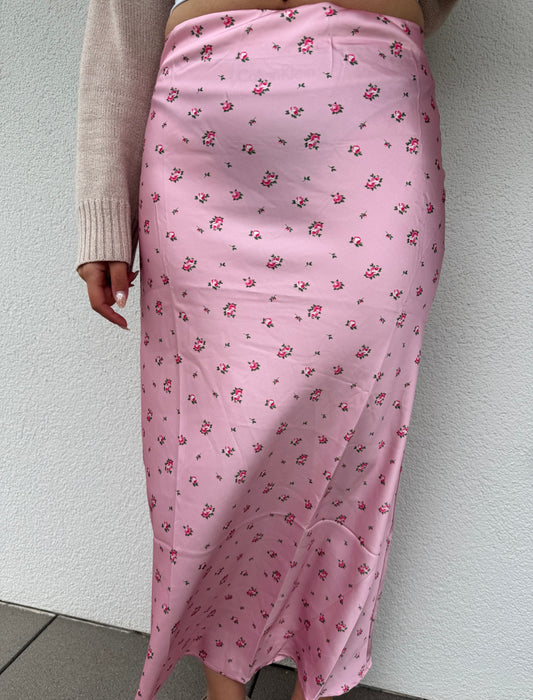 Langer Rock mit Blümchen rosa