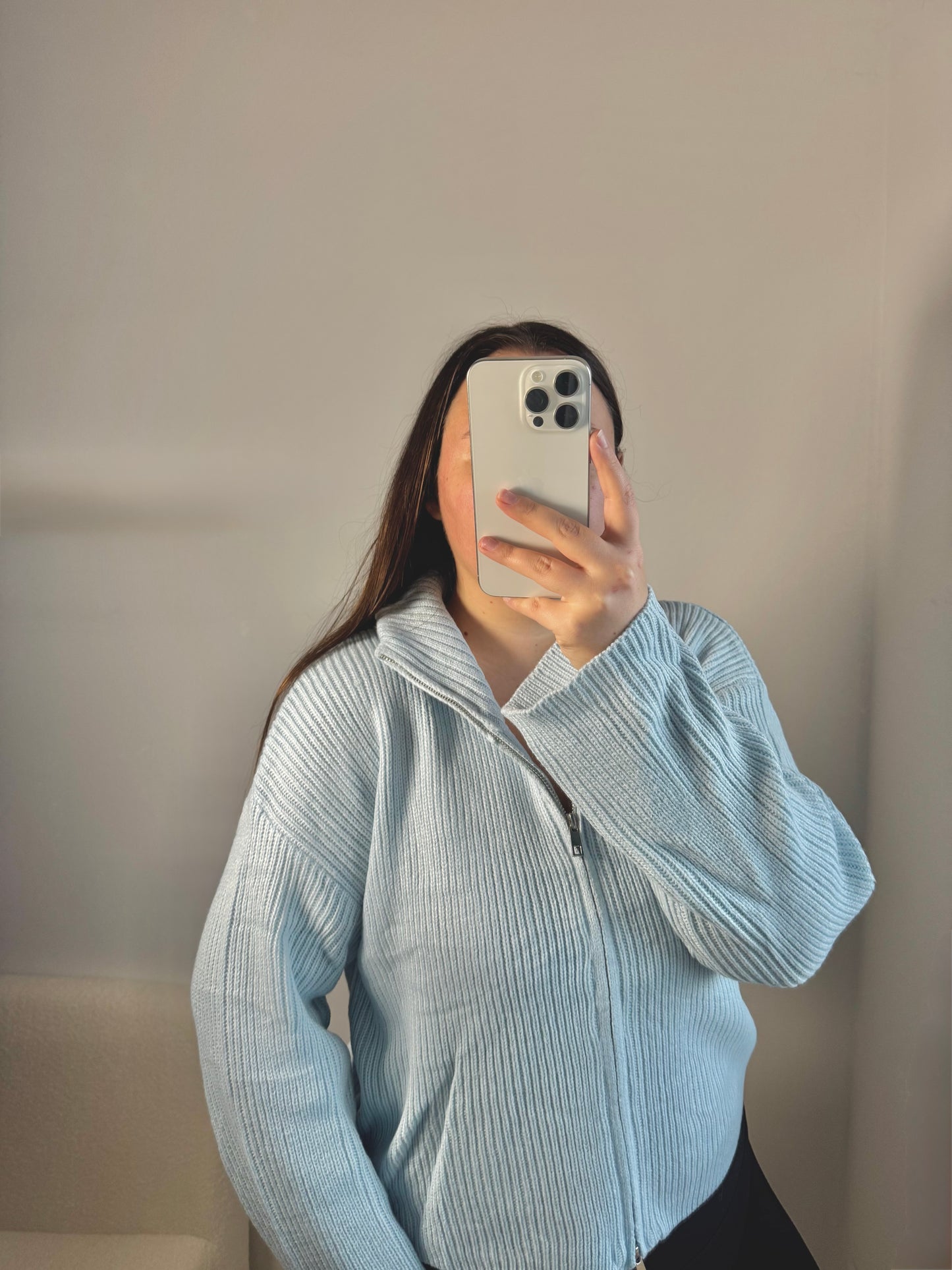 Zip Cardigan einfarbig blau