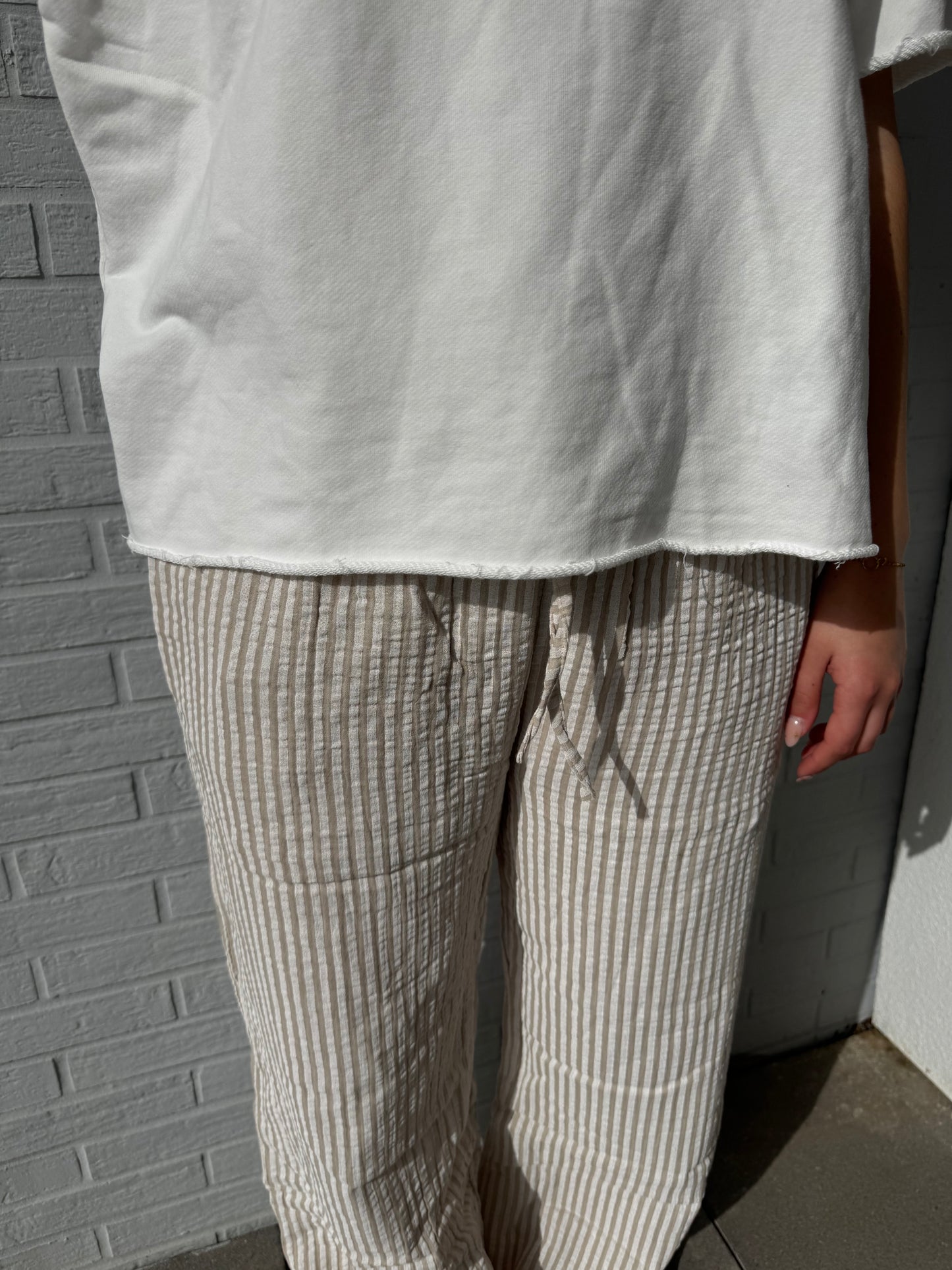 Baumwollhose beige weiß gestreift