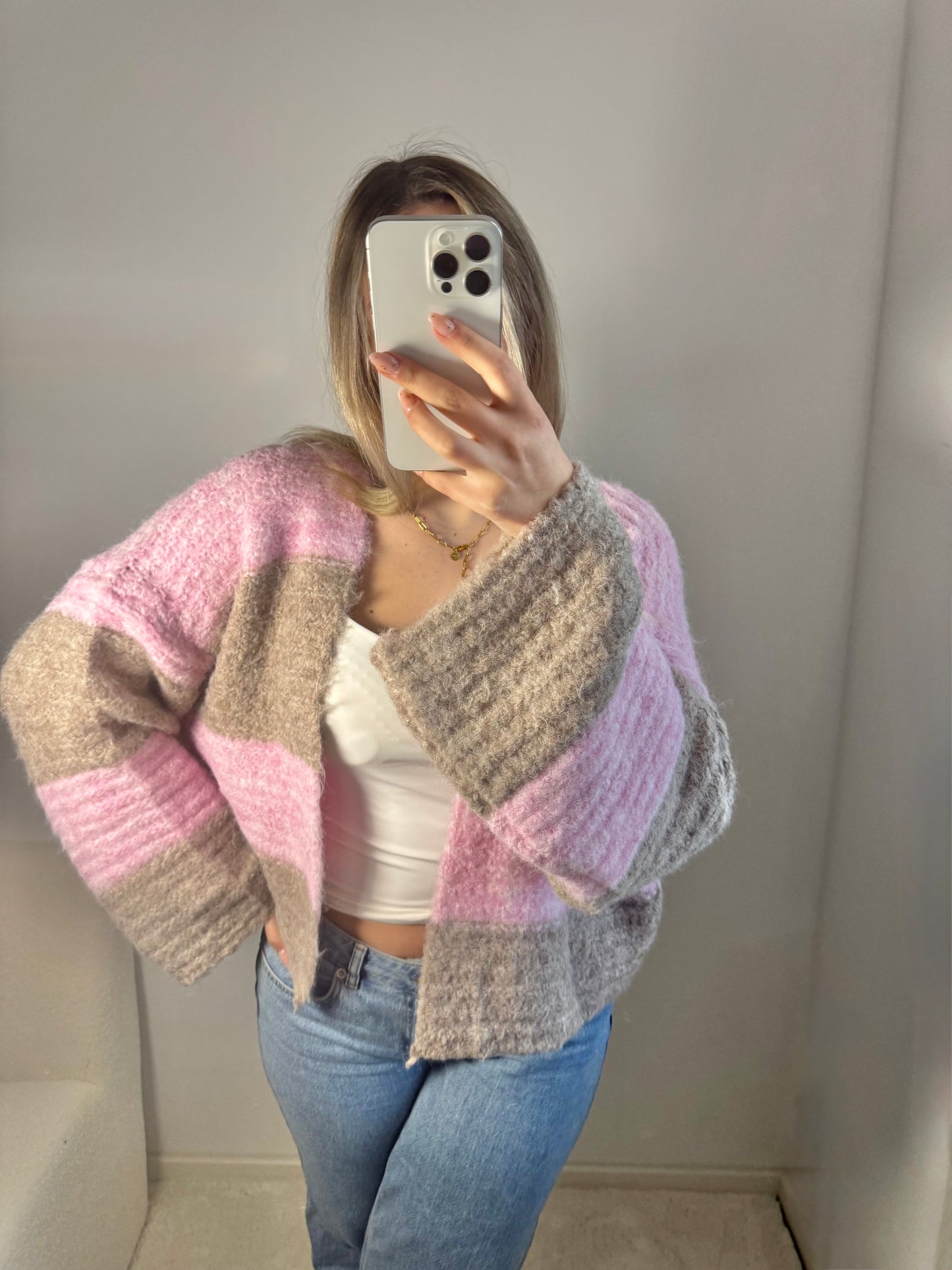 Strickjacke Elly rosa braun