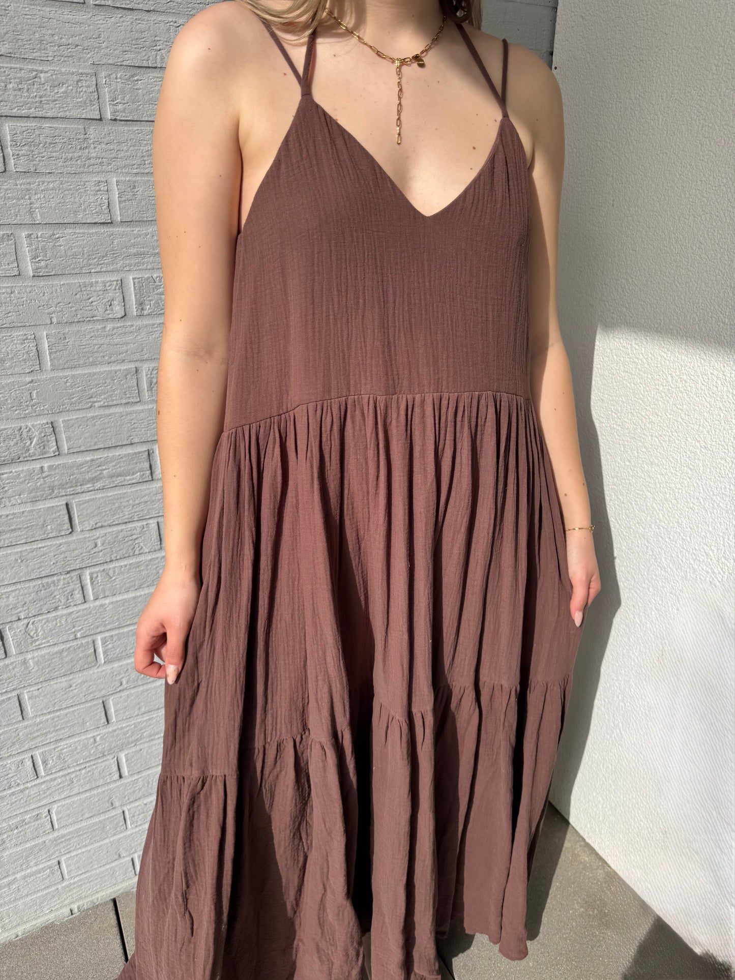 Langes Baumwollkleid braun