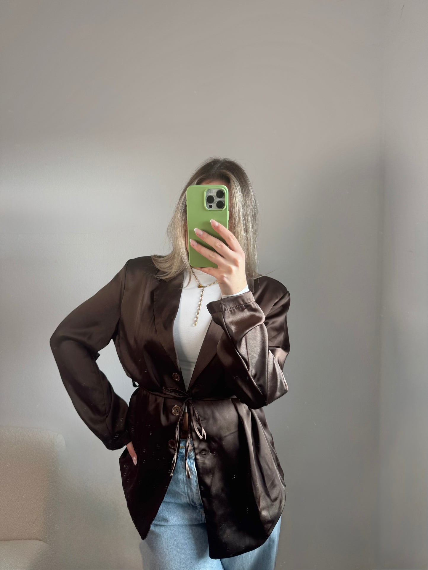 Satin Blazer mit Bindeband