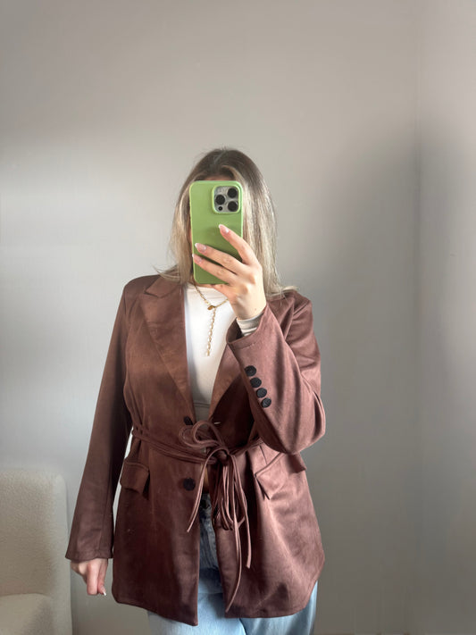 Wildleder Blazer mit Bindeband braun