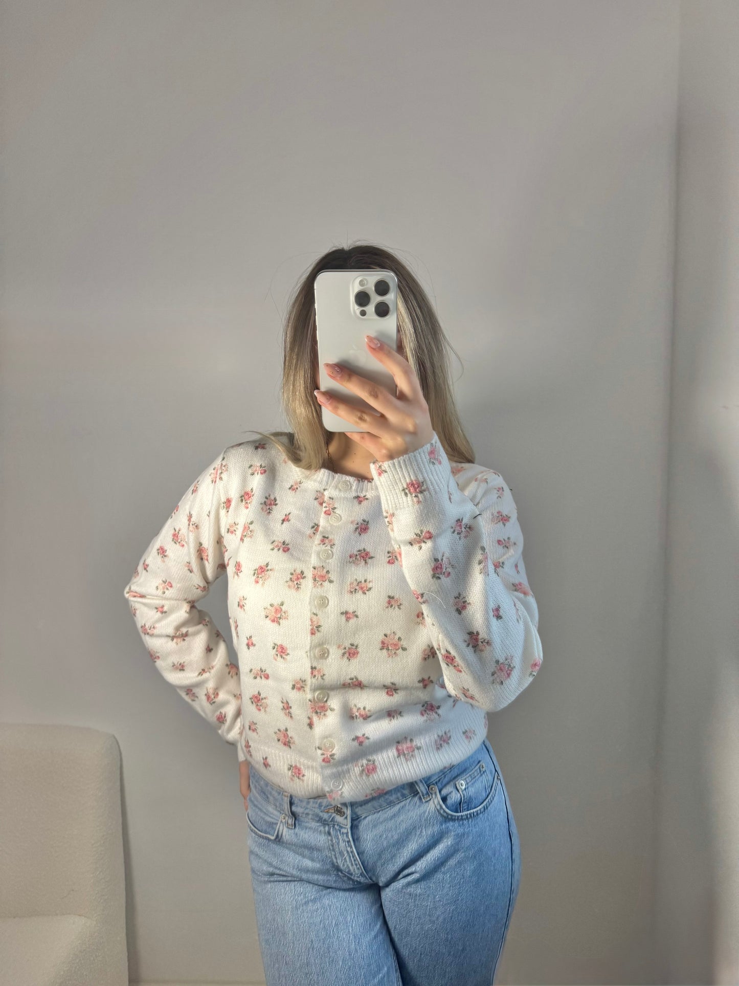 Strickjacke Flower creme