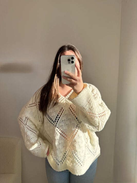 Pullover Boho Strick creme