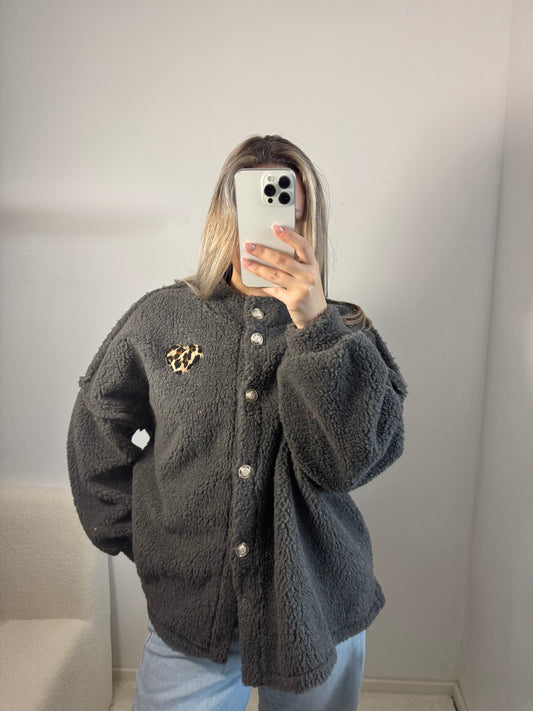 Teddyjacke mit Herz grau