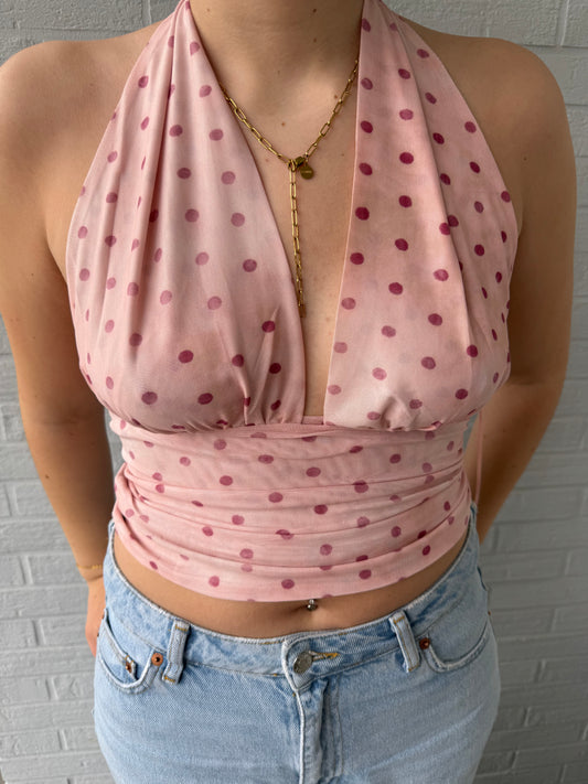 Neckholder Top mit Punkten rosa