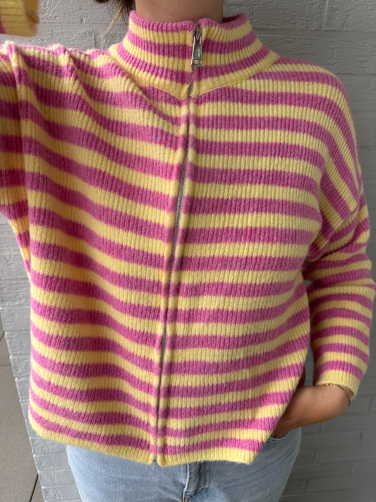 Streifen Strickjacke rosa/gelb