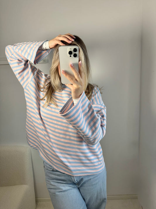 Shirt little stripes hellblau/rosa