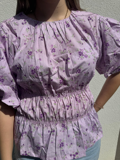 Bluse mit Ballonärmeln Blumenmuster flieder
