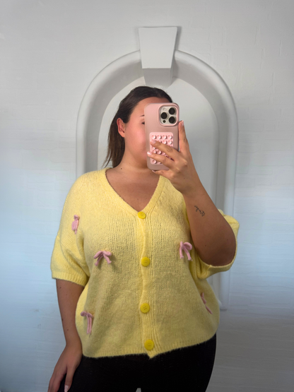 Kurzarm Strickjacke Schleifi gelb