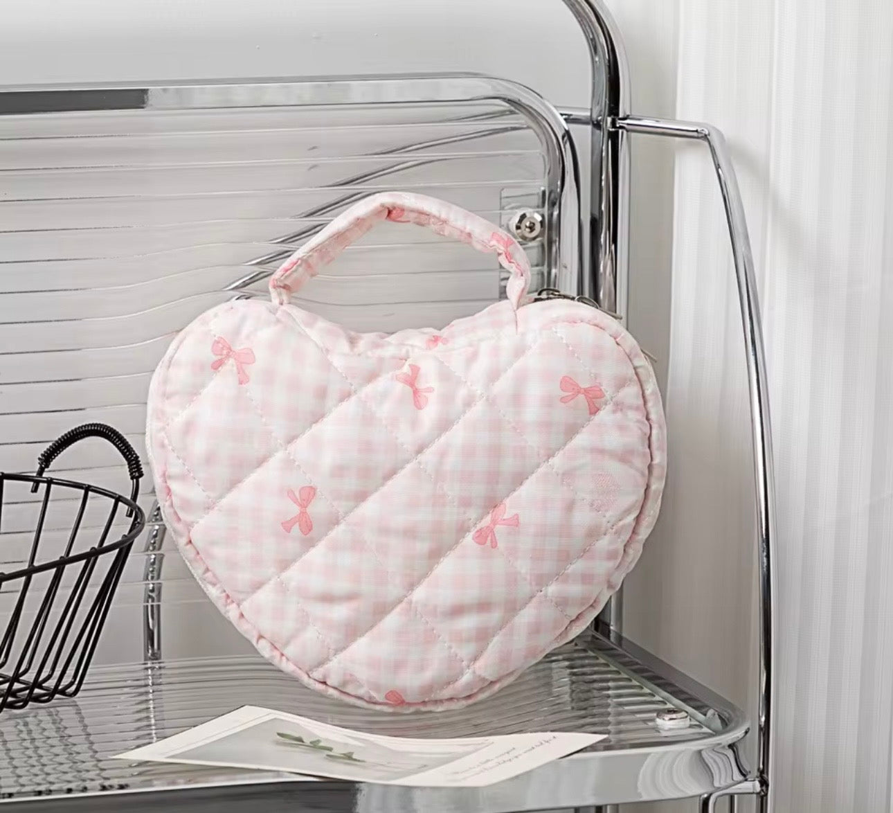 Kosmetiktasche in Herzform mit Tragegriff - rosa