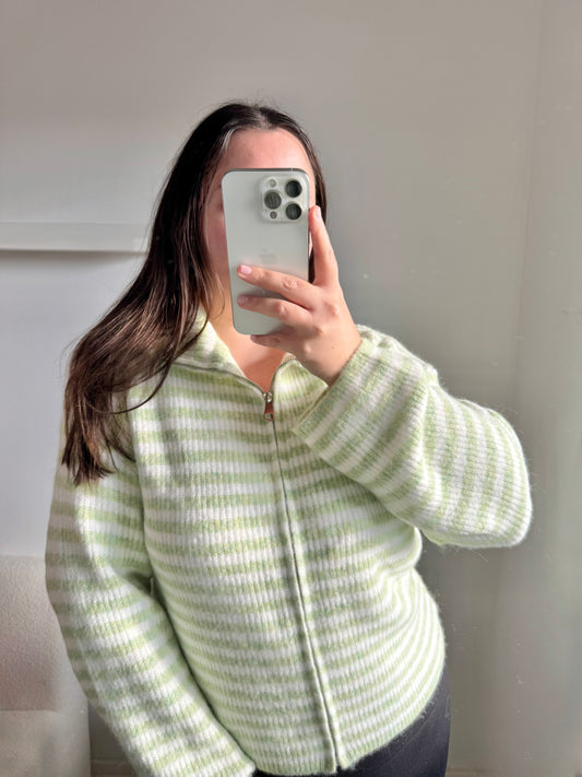 Zip Cardigan weiß/hellgrün