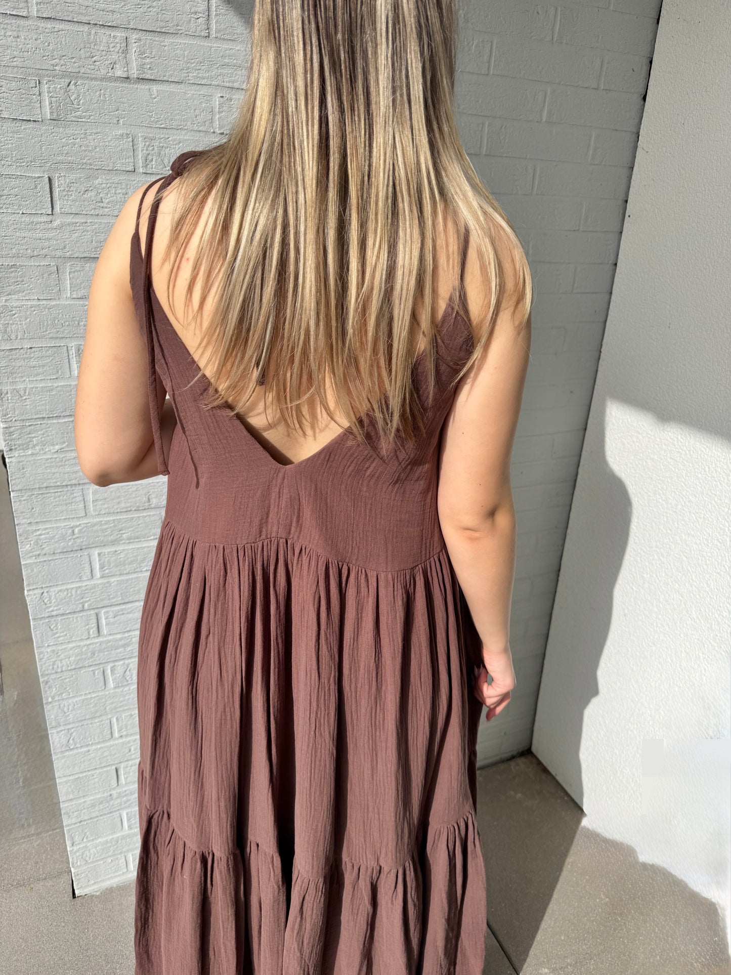 Langes Baumwollkleid braun