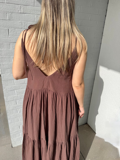 Langes Baumwollkleid braun