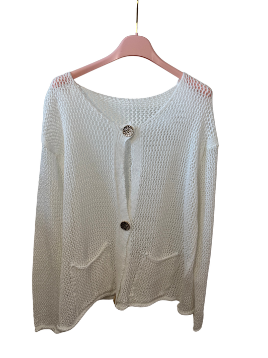 Lochstrickjacke weiß