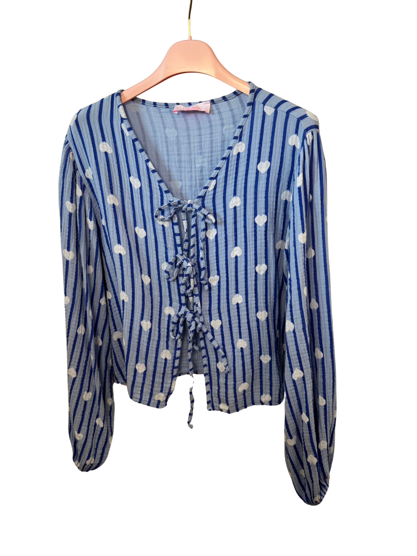Schleifen Musselin Bluse mit Herzen blau