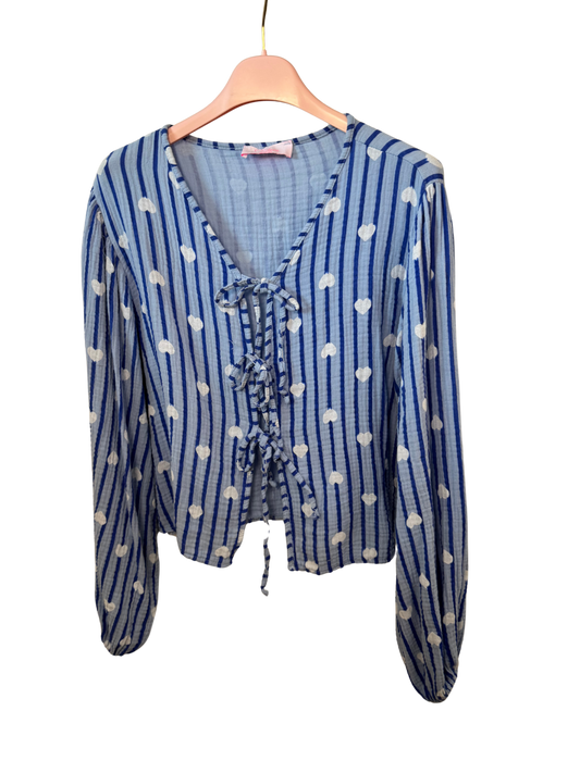 Schleifen Musselin Bluse mit Herzen blau