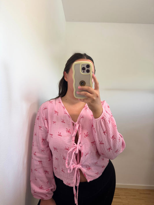 Schleifen Musselin Bluse pinky