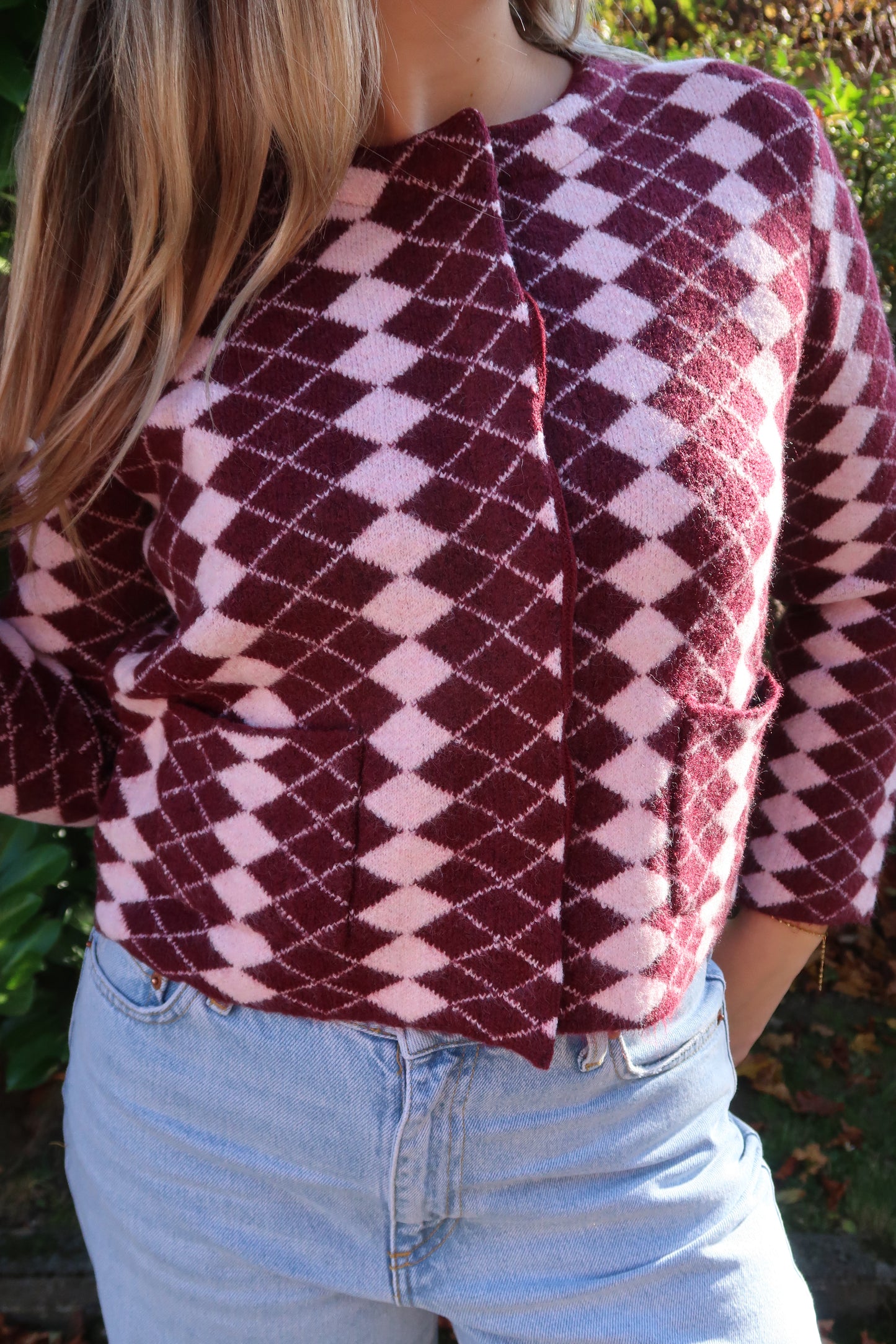 Strickjacke Karo rosa