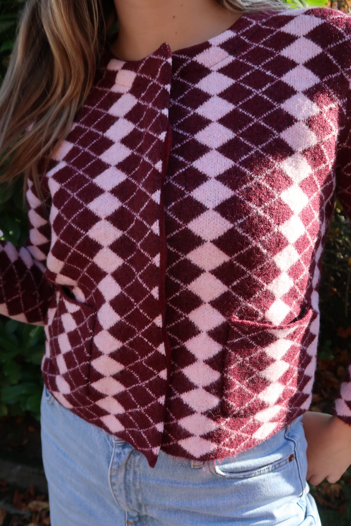 Strickjacke Karo rosa