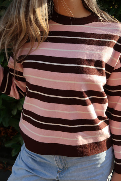 Pullover rosa braun gestreift