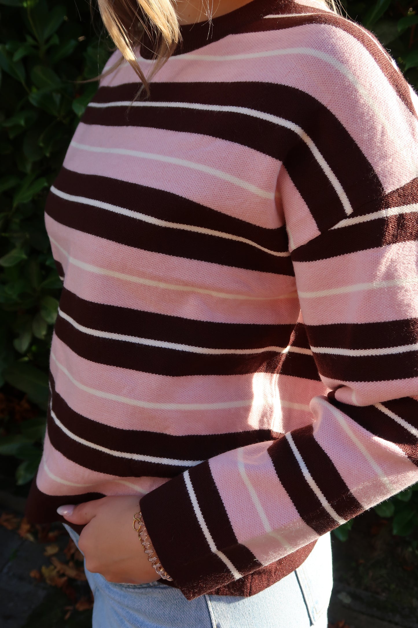 Pullover rosa braun gestreift