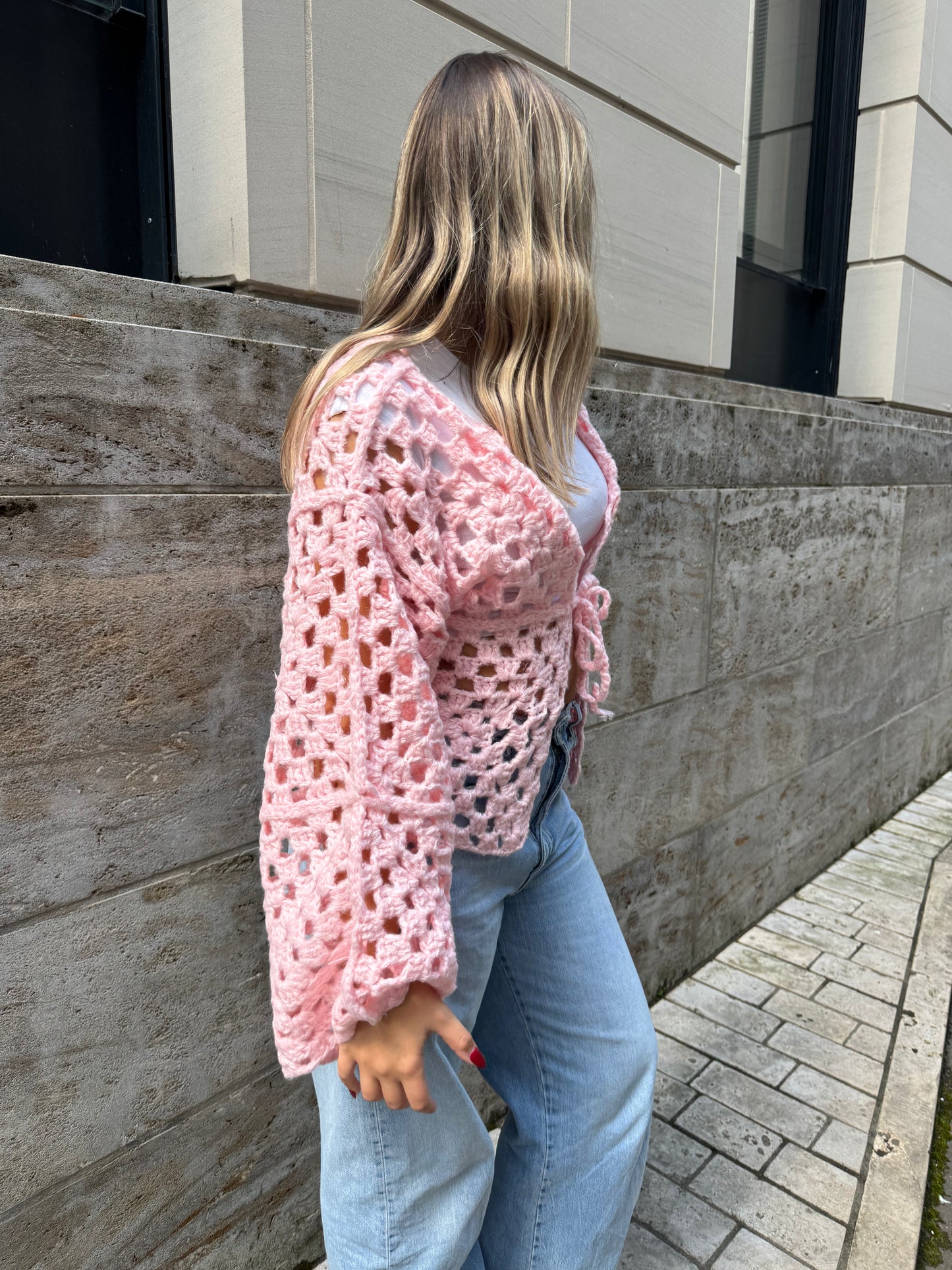 Strickjacke crochet rosa