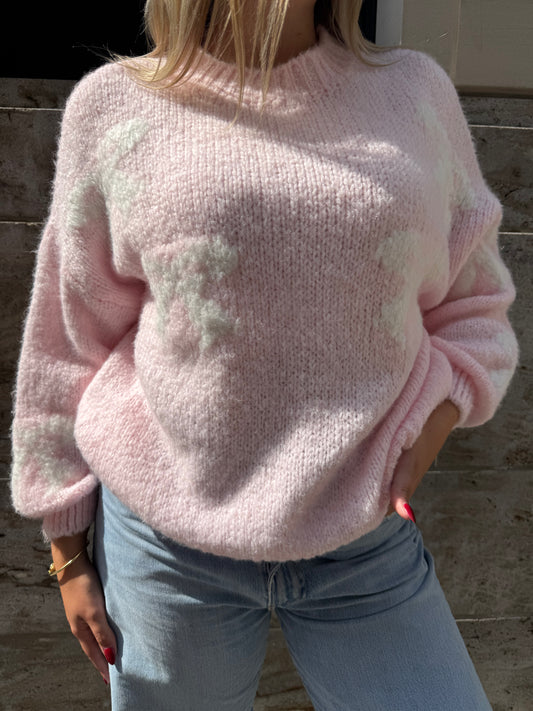 Kuschel Pullover rosa mit Schleifen