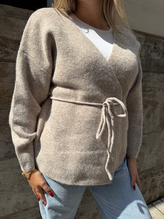 Cardigan mit Band taupe