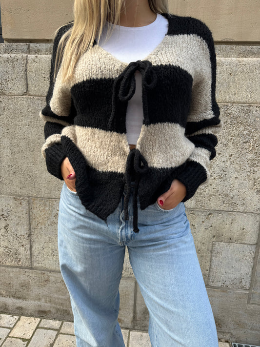 Strickjacke beige schwarz gestreift