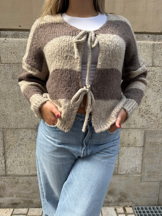 Strickjacke beige braun gestreift
