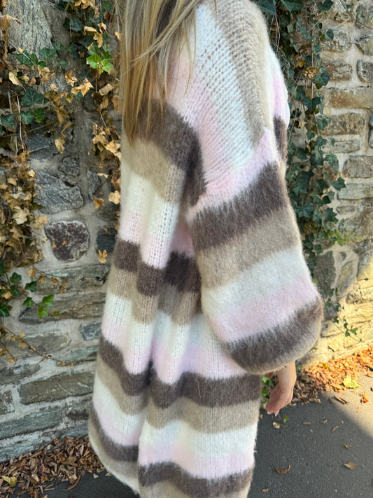 Lange weiche Streifen Strickjacke