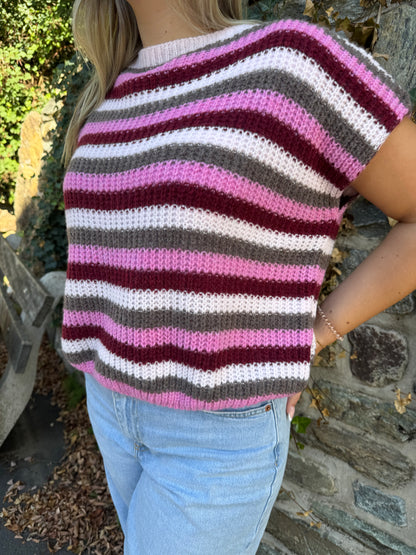 Kurzarm Pullover beere gestreift